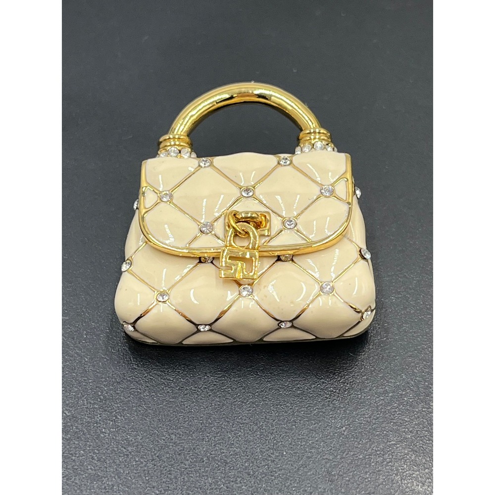 St. John Vintage Handbag Cream Enamel Crystal Rhinestones
Gold Bag Opens Brooch - Picture 9 of 12